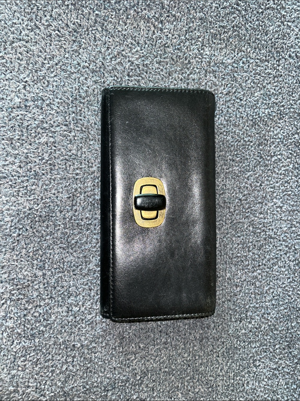 HOBO Black Leather Phone Wallet with Brass-Tone and houndstooth interior